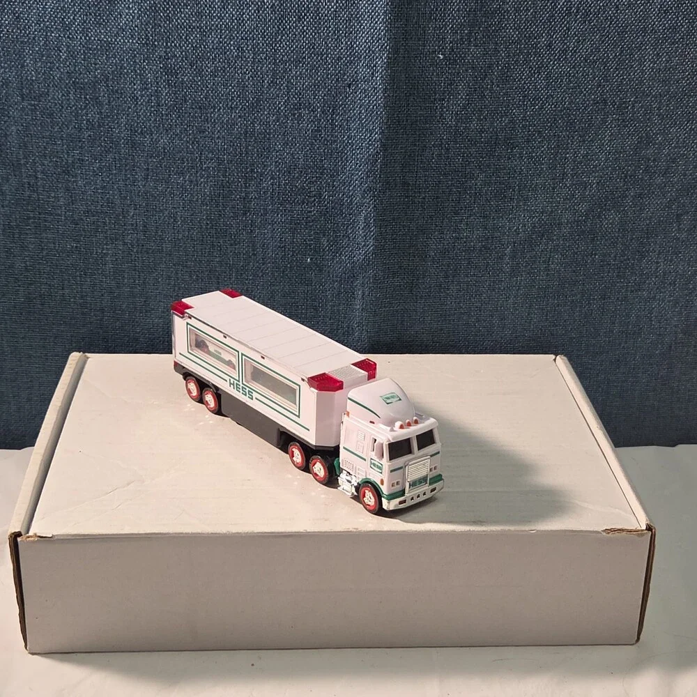 2021 Hess Mini Toy Truck Semi Hauler with Race Car White & Green Collectible